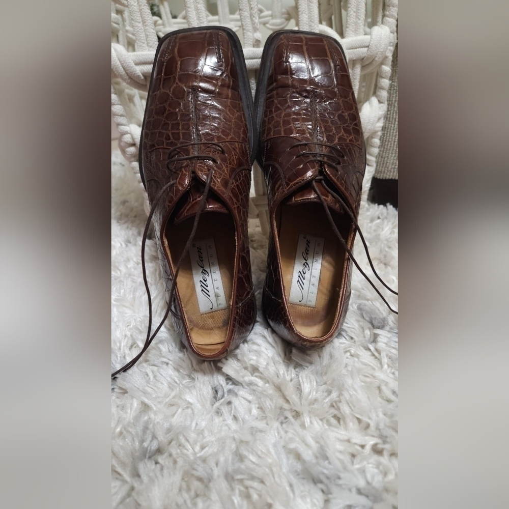 Rare Mezlan Platinum Pavone Genuine Aligator Leather Brown Size 9